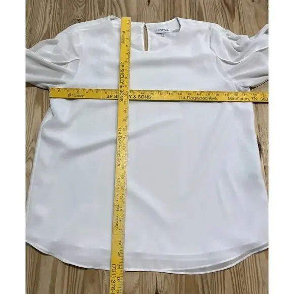 Calvin Klein White Ruffle Sleeve Lined Blouse EUC Size Large - Picture 6 of 8